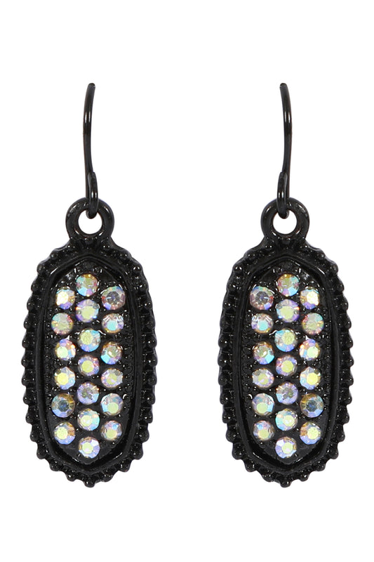 Oval Texture Pave Rhinestone Classic Earrings