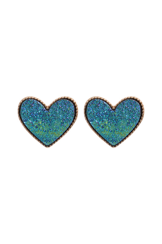 Heart Druzy Stud Earrings
