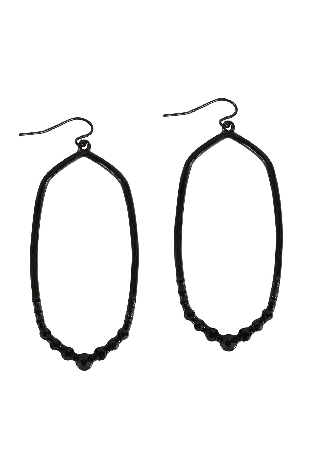 Hexagon Hammered w/ Pave Rhinestone Drop Fish Hook Earrings