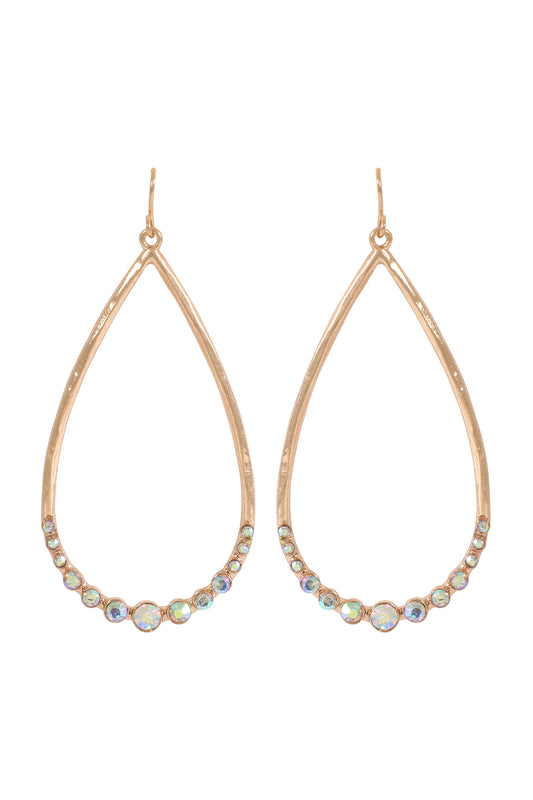 Teardrop Hammered with Pave Rhinestone Hook Earrings