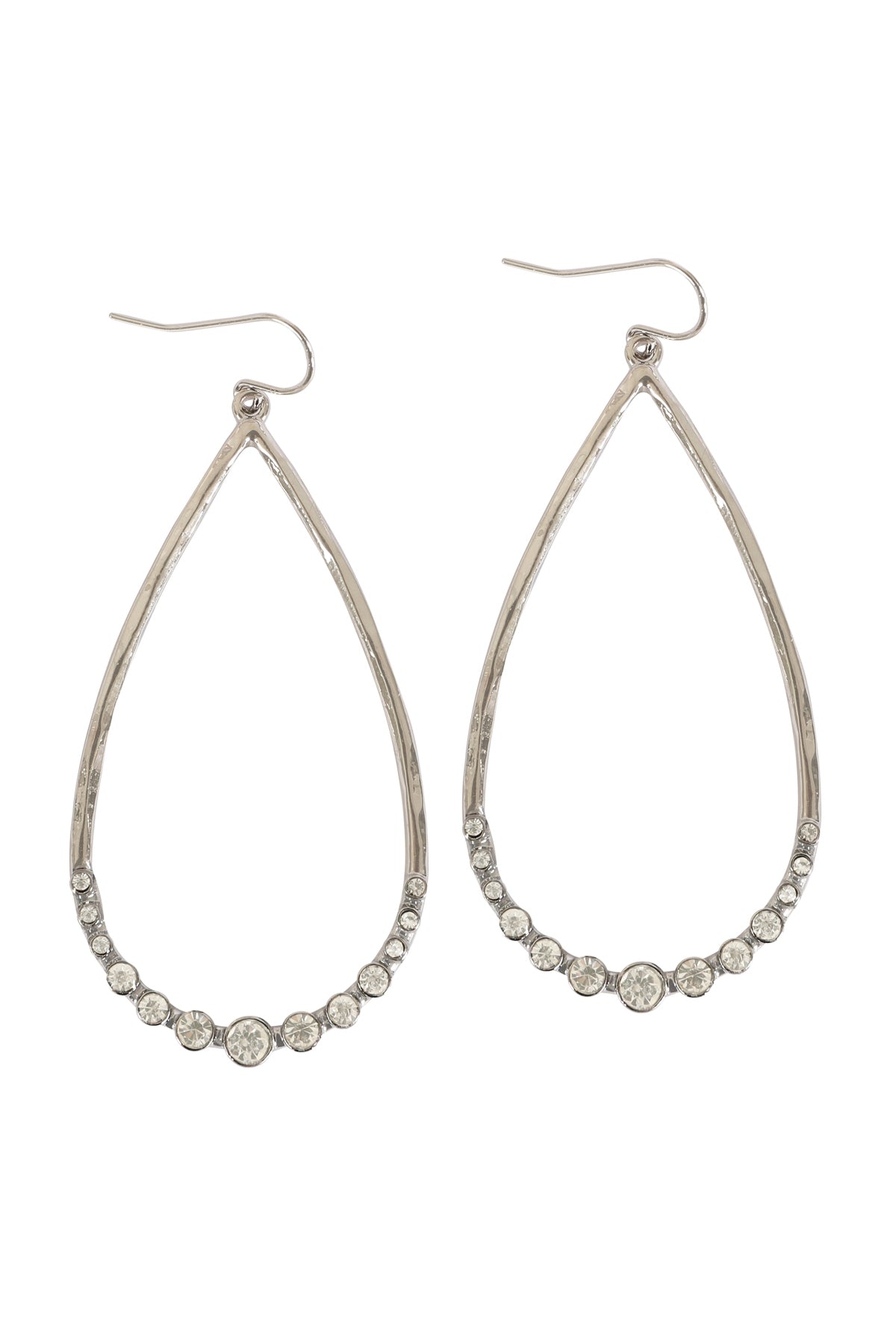 Teardrop Hammered with Pave Rhinestone Hook Earrings