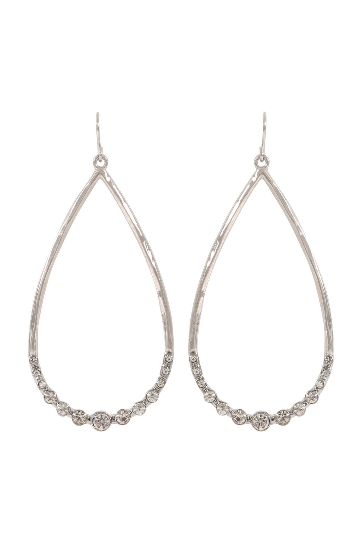 Teardrop Hammered with Pave Rhinestone Hook Earrings