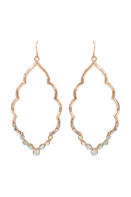 Marquise Hammered With Pave Rhinestone Drop Earrings