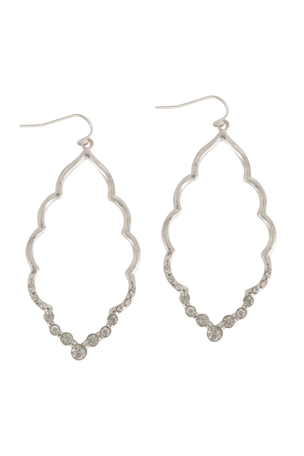 Marquise Hammered With Pave Rhinestone Drop Earrings