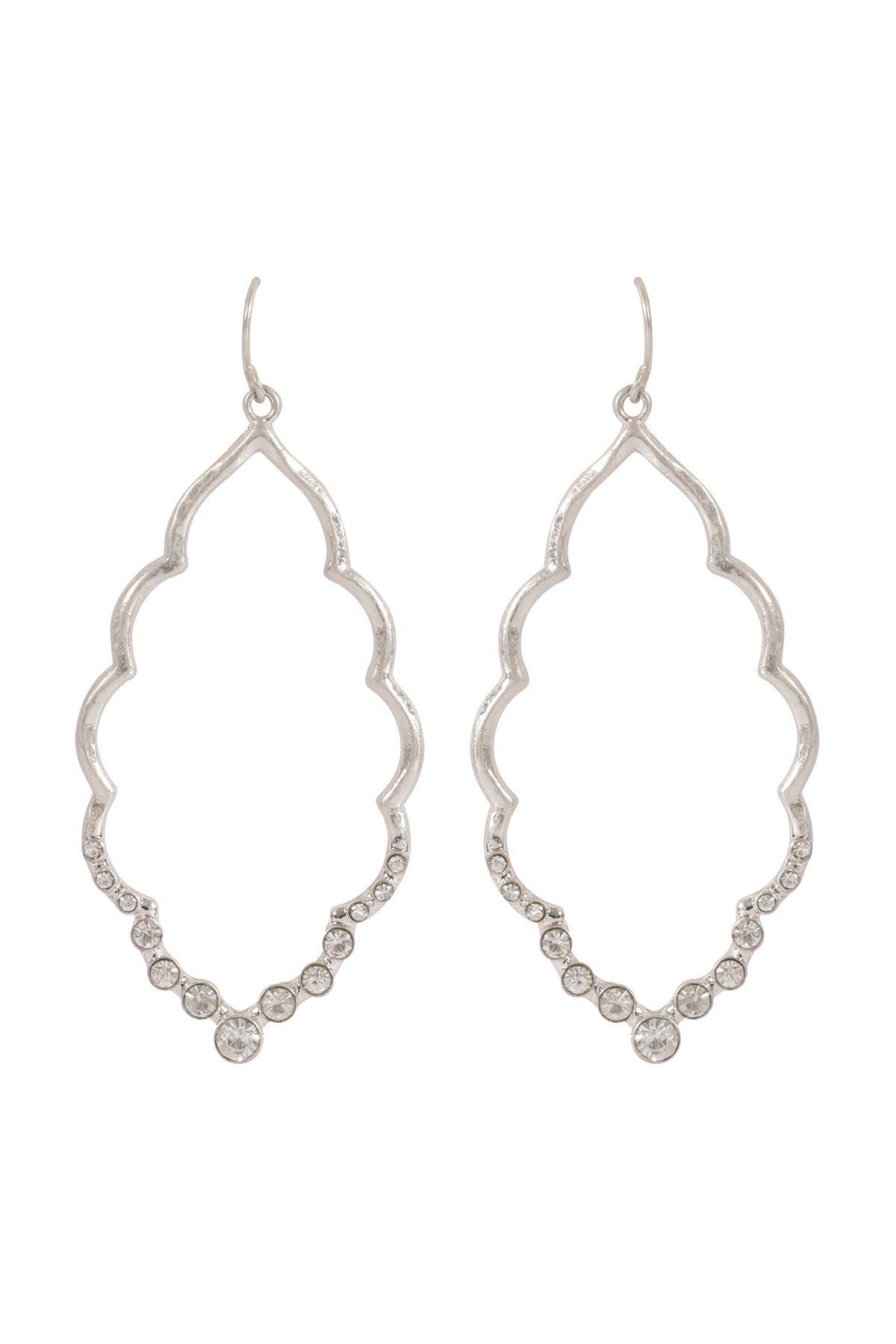 Marquise Hammered With Pave Rhinestone Drop Earrings