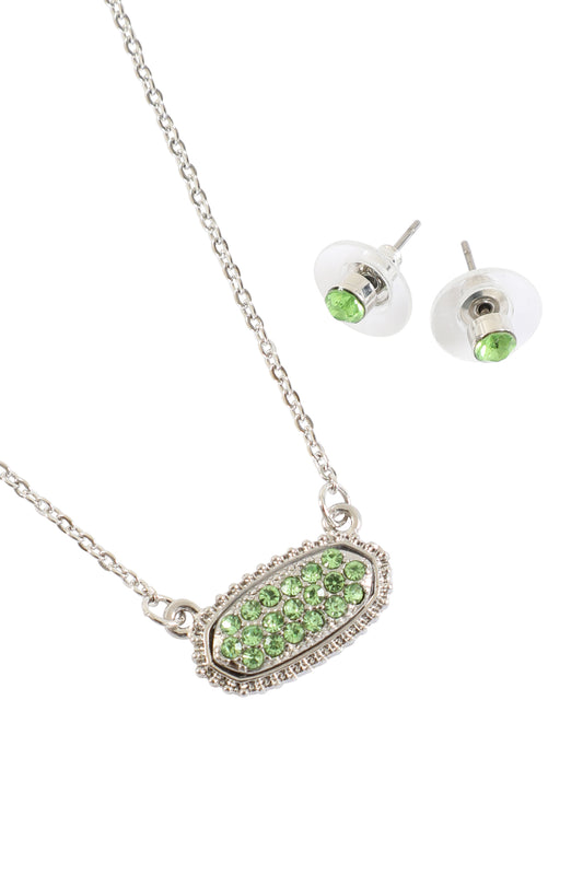 Rhinestone Druzy Oval Necklace Stud Earrings Set
