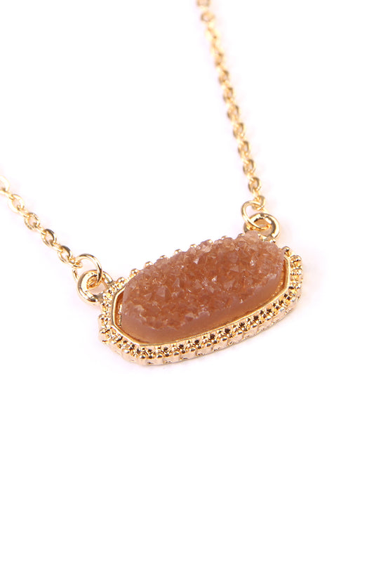 Druzy Stone Oval Pendant Necklace And Earring Set