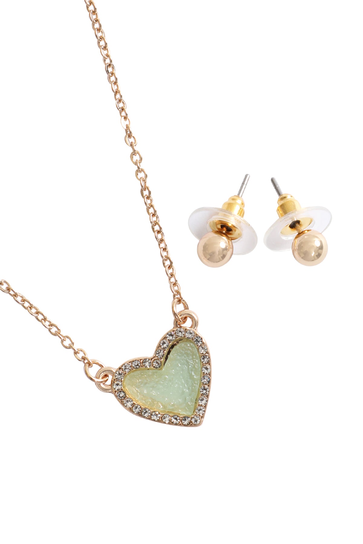 Valentine Heart Druzy Rhinestone Pendant Necklace & Earrings