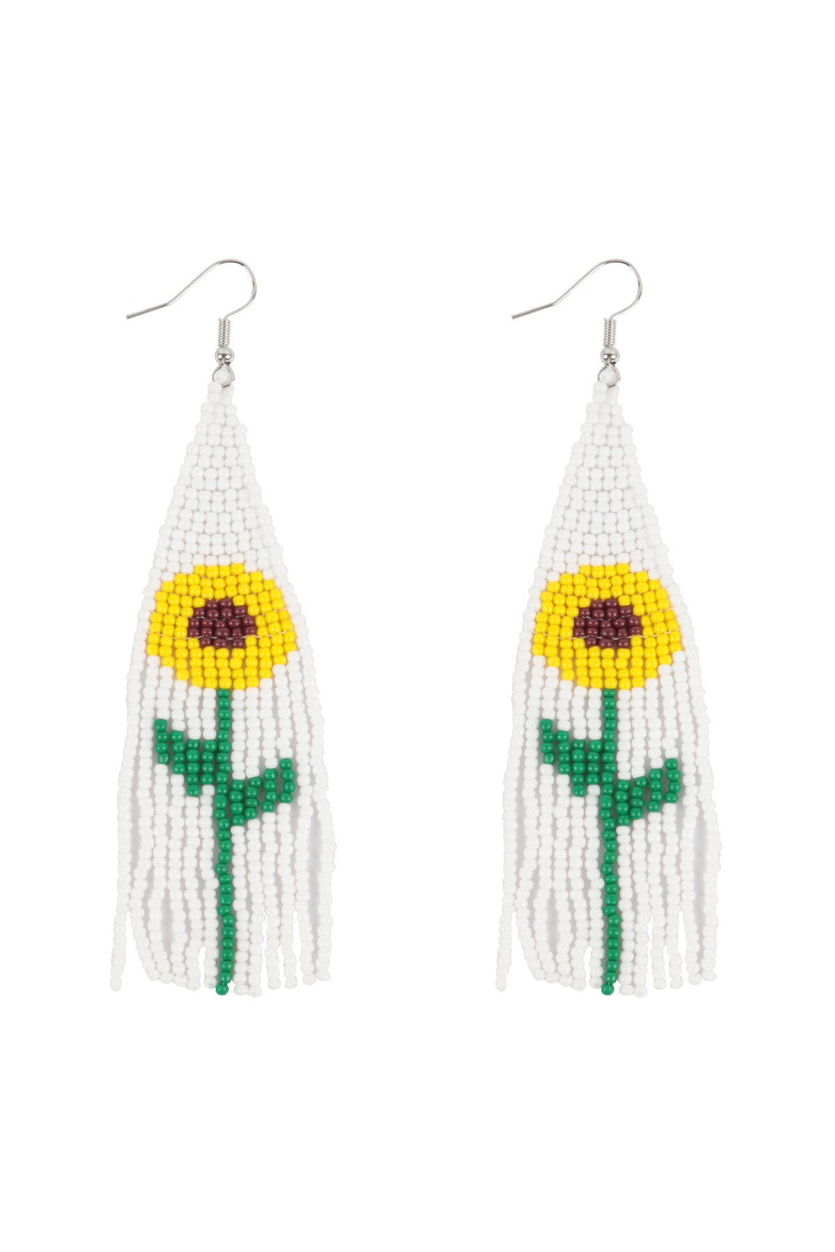 Summer Sunflower Seed Beads Fringe Fish Hook Boho Earrings