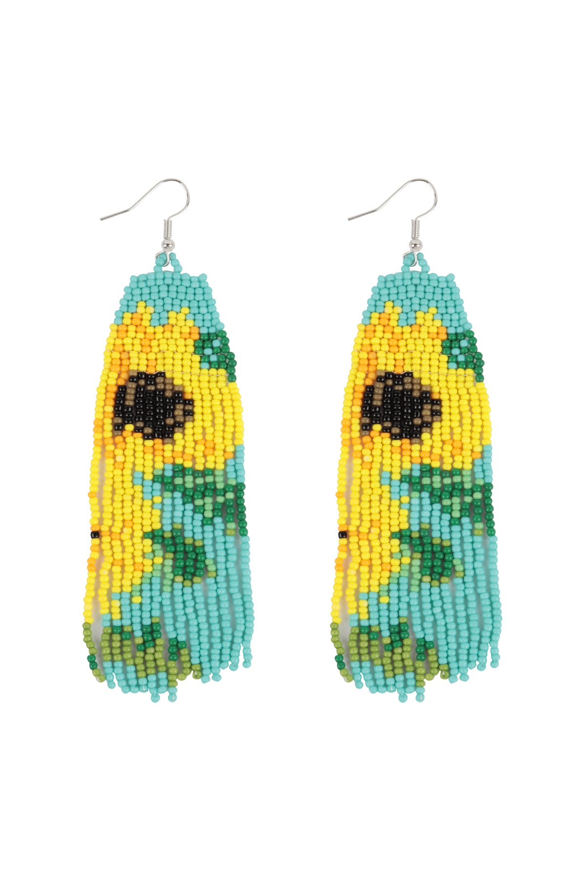 Summer FLower Seed Beads Fringe Fish Hooks Boho Earrings Multicolor