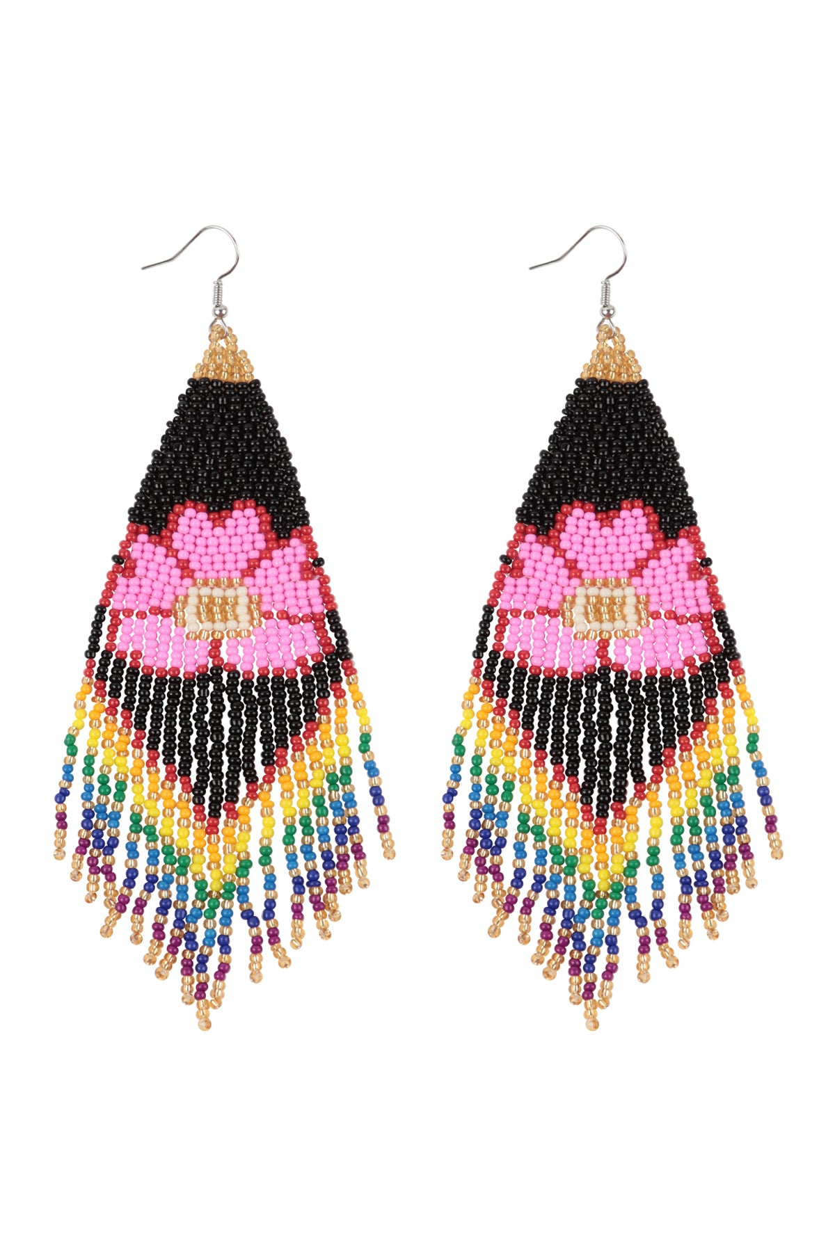 Flower Seed Beads Fringe Boho Fish Hook Earrings Black