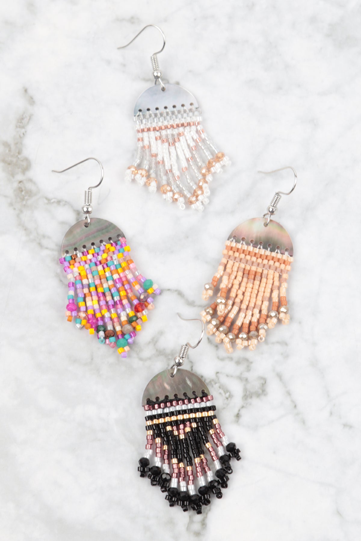 Geometric Seed Beads Fringe Dangle Hook Earrings