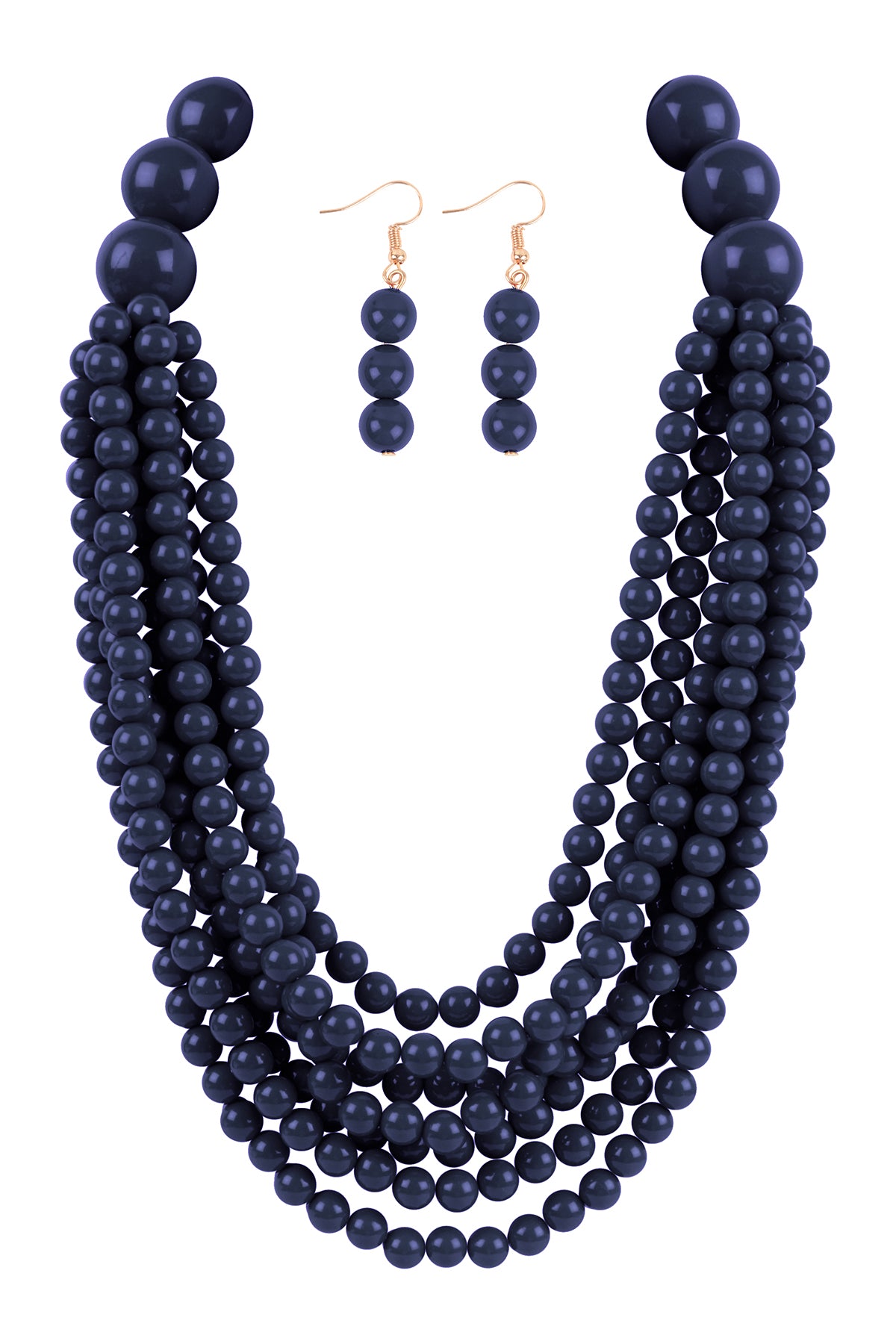 Round Bead Layered Statement Necklace and Earrings Set