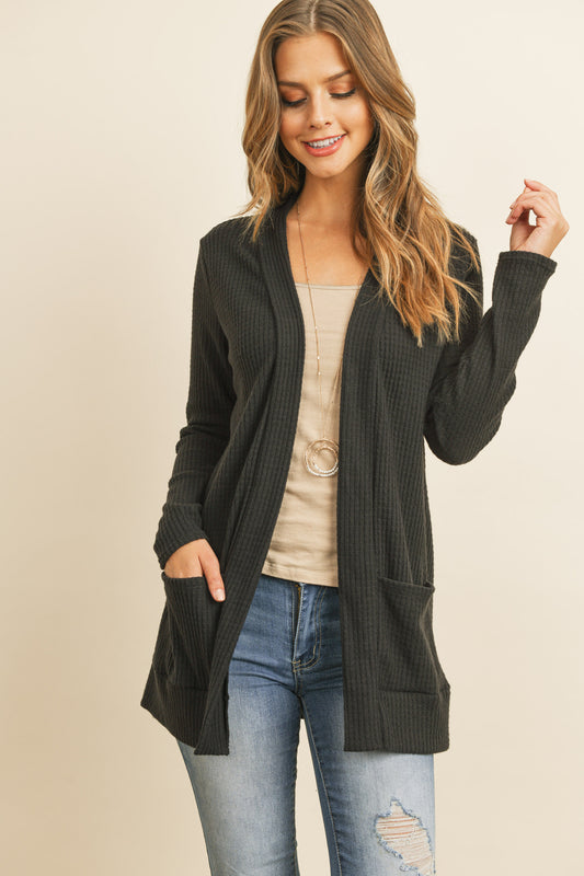 Long Sleeve Brushed Waffle Cardigan