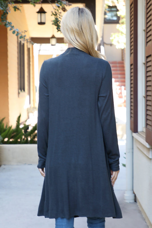 Solid Long Sleeve Open Front Cardigan