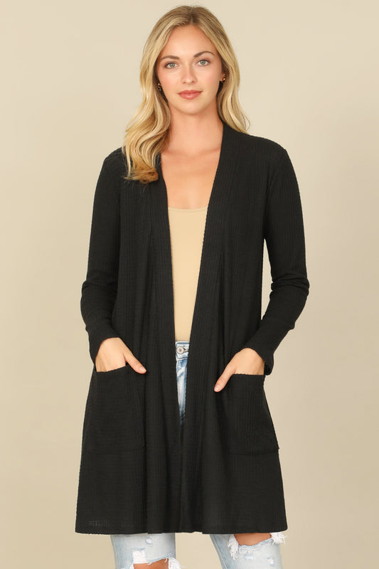 Brushed Waffle Long Sleeve Cardigan