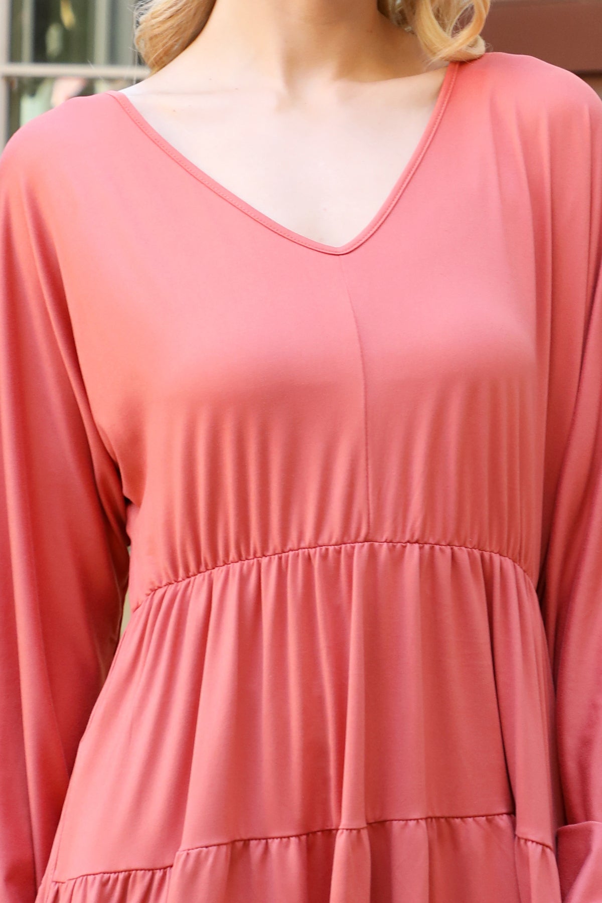 Solid Long Sleeve Tiered Ruffle Dress