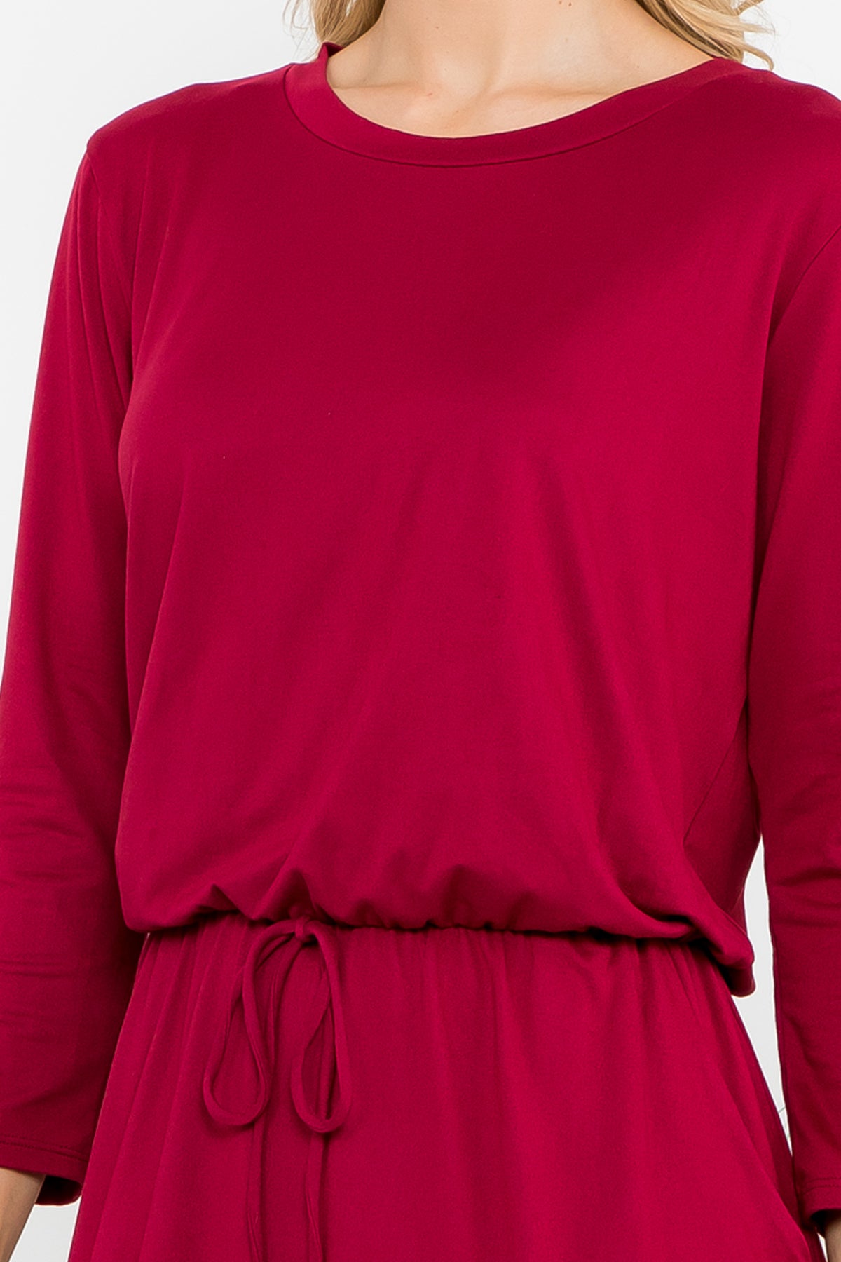 Solid Long Sleeve Cinched Waist Dress