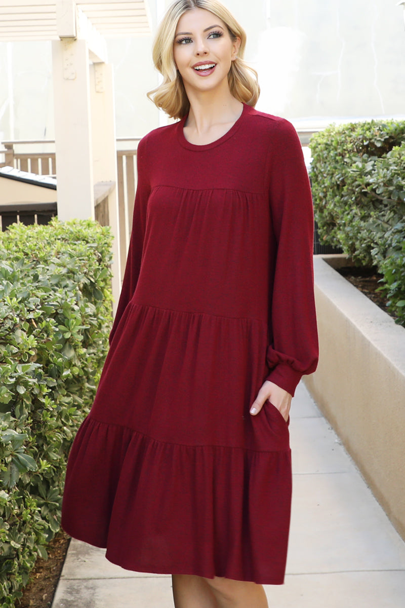 Long Sleeve Tiered Mini Dress with Pockets