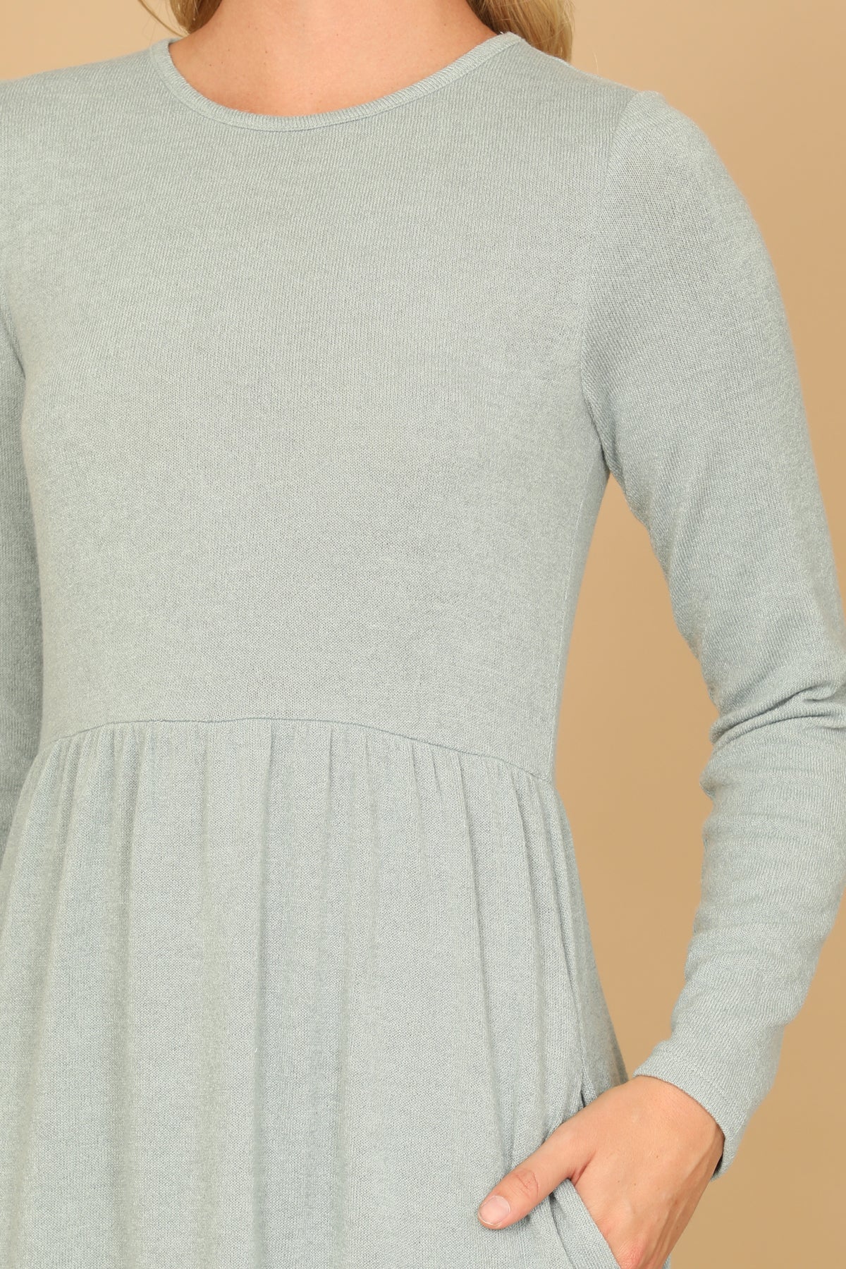 Long Sleeve Crew Neck Tiered Dress with Pockets