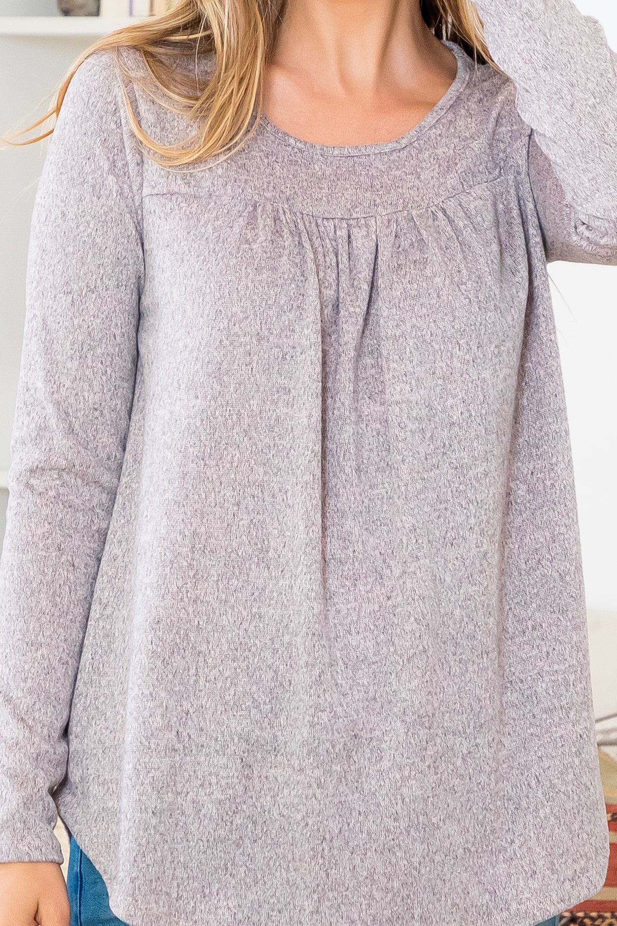 Plus Size Long Sleeve Shirring Detail Top