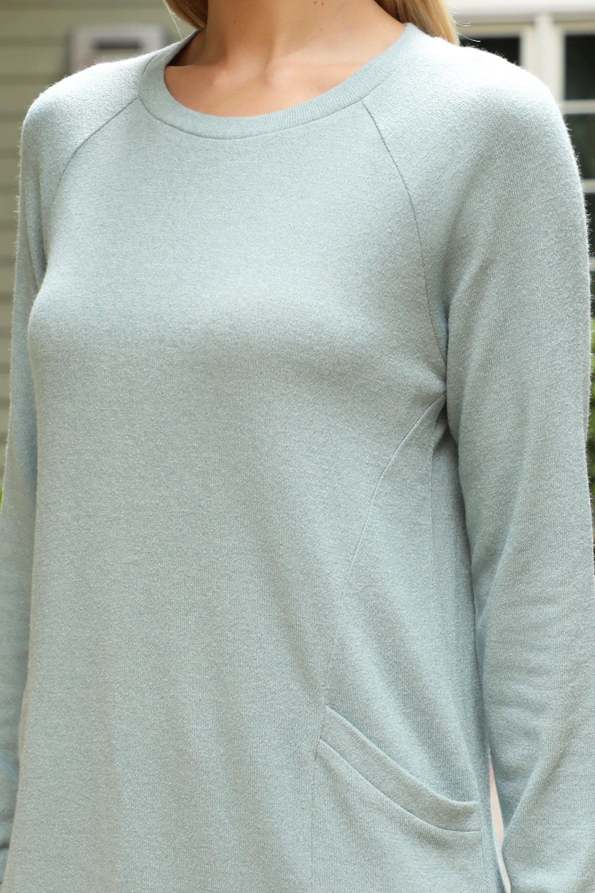 Knit Front Pocket Long Sleeve Top