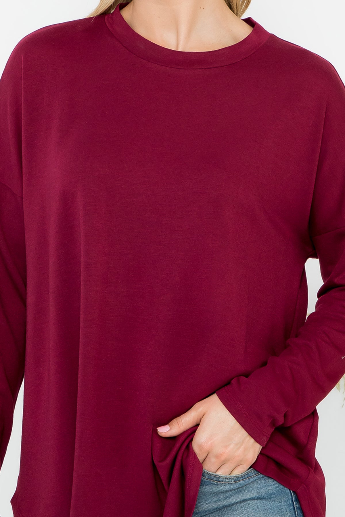 Long Sleeve French Terry Rounded Hem Top