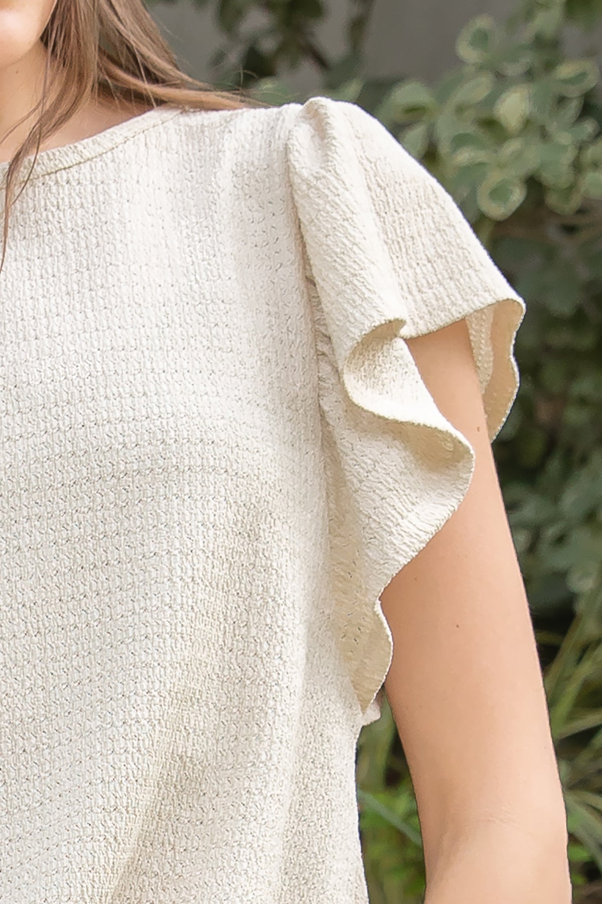 Plus Size Butterfly Sleeve Textured Solid Top