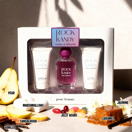 Rock Kandy Vanilla Dreams Shower Gel, Spray Perfume Eau De Parfum, Body Lotion For Women - 50ML/1.7FL.OZ/3 GIFT SET