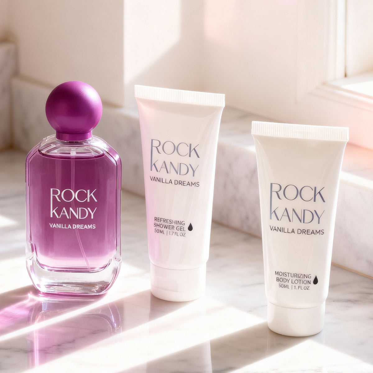 Rock Kandy Vanilla Dreams Shower Gel, Spray Perfume Eau De Parfum, Body Lotion For Women - 50ML/1.7FL.OZ/3 GIFT SET