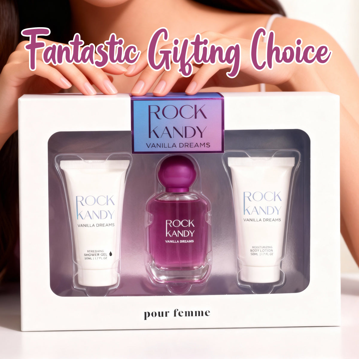 Rock Kandy Vanilla Dreams Shower Gel, Spray Perfume Eau De Parfum, Body Lotion For Women - 50ML/1.7FL.OZ/3 GIFT SET