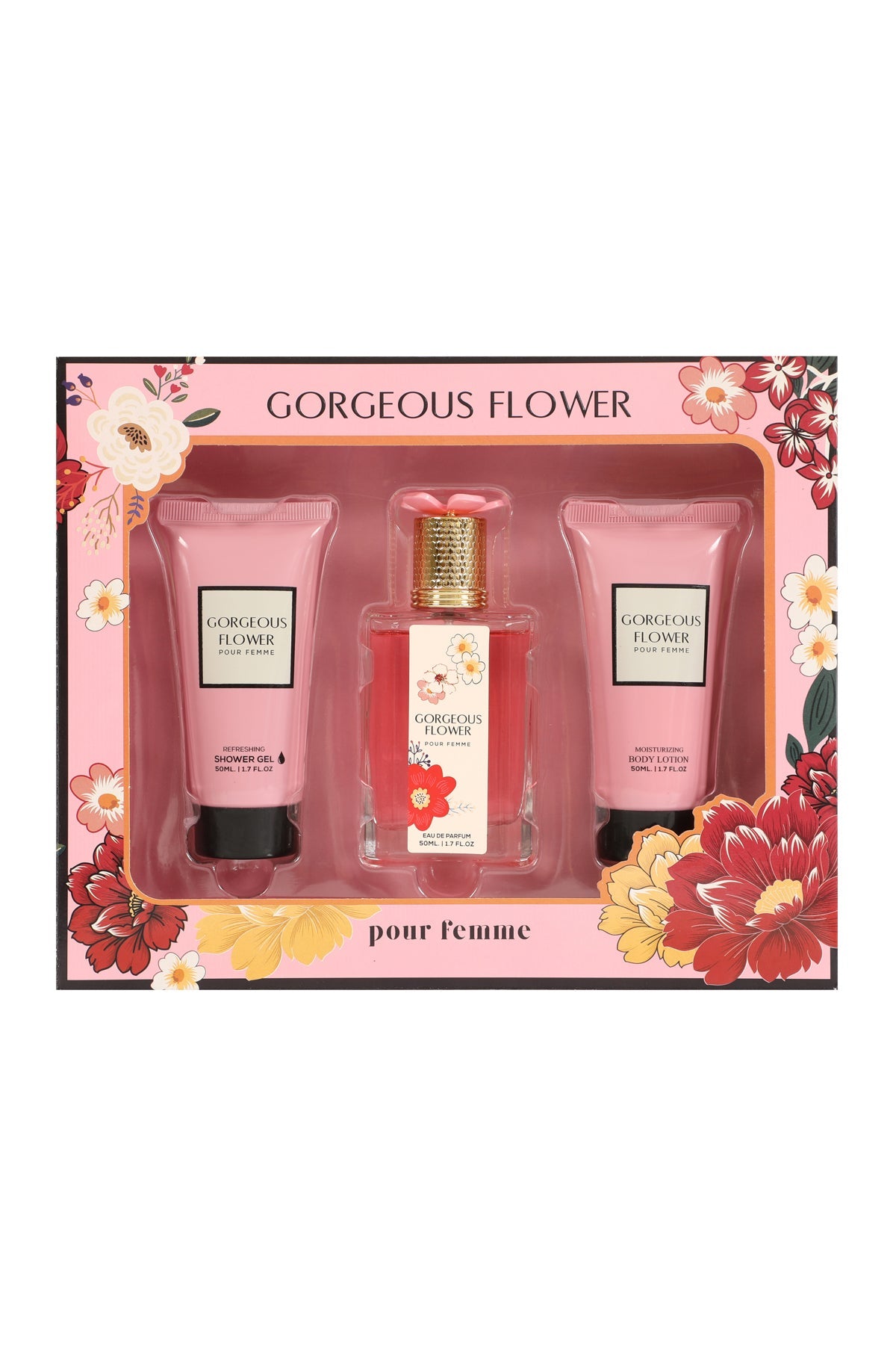 Gorgeous Flower Shower Gel, Spray Perfume Eau De Parfum, Body Lotion For Women - 50ML/1.7FL.OZ/3 GIFT SET
