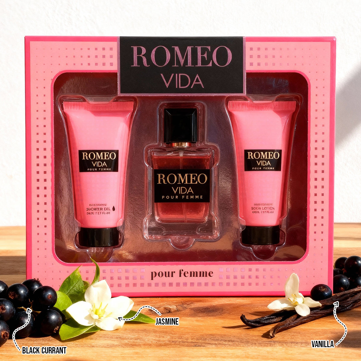 Romeo Vida Shower Gel, Spray Perfume Eau De Parfum, Body Lotion For Women -  50ML/1.7FL.OZ/3 GIFT SET