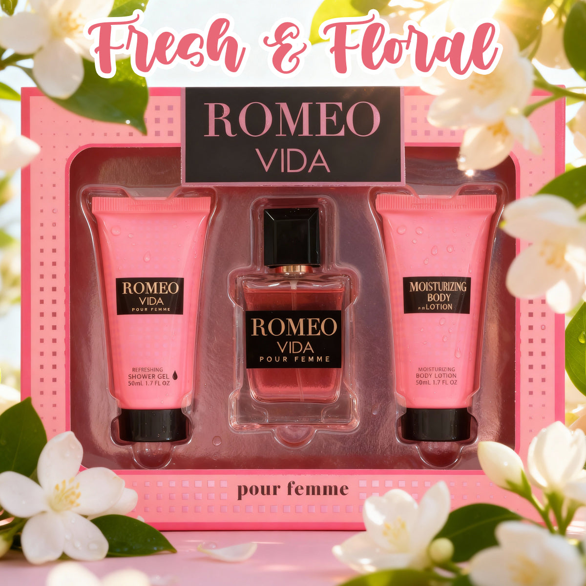 Romeo Vida Shower Gel, Spray Perfume Eau De Parfum, Body Lotion For Women -  50ML/1.7FL.OZ/3 GIFT SET