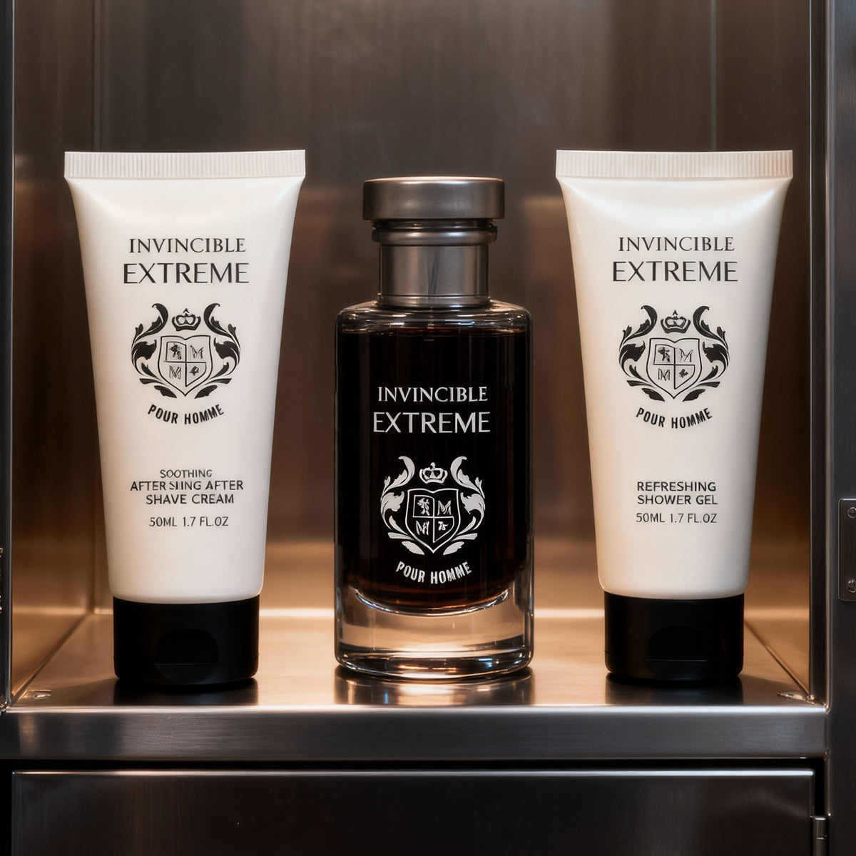 Invincible Extreme After Shave Cream, Spray Perfume Eau De Toilette, Shower Gel For Men - 50ML/1.7FL.OZ/3 GIFT SET