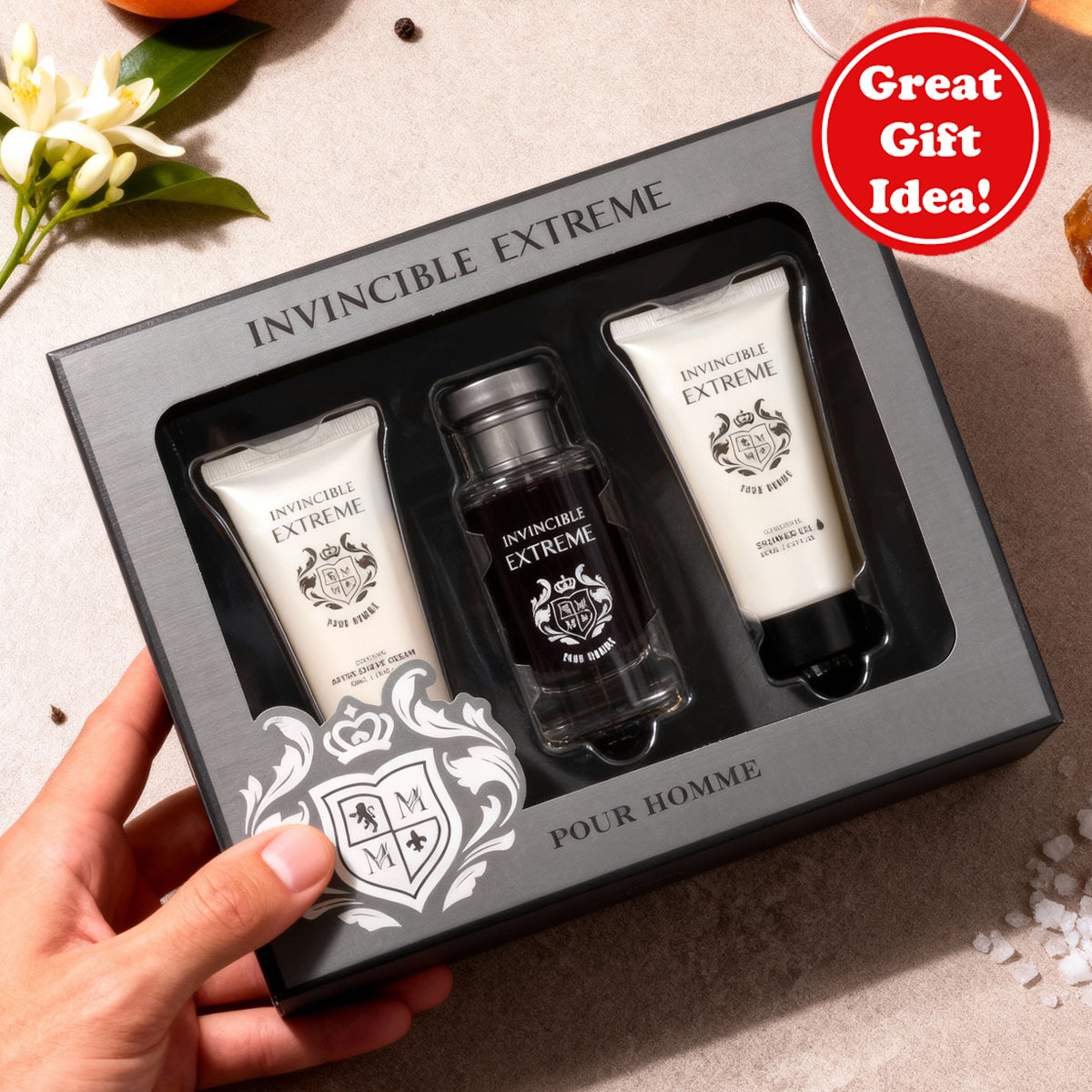 Invincible Extreme After Shave Cream, Spray Perfume Eau De Toilette, Shower Gel For Men - 50ML/1.7FL.OZ/3 GIFT SET
