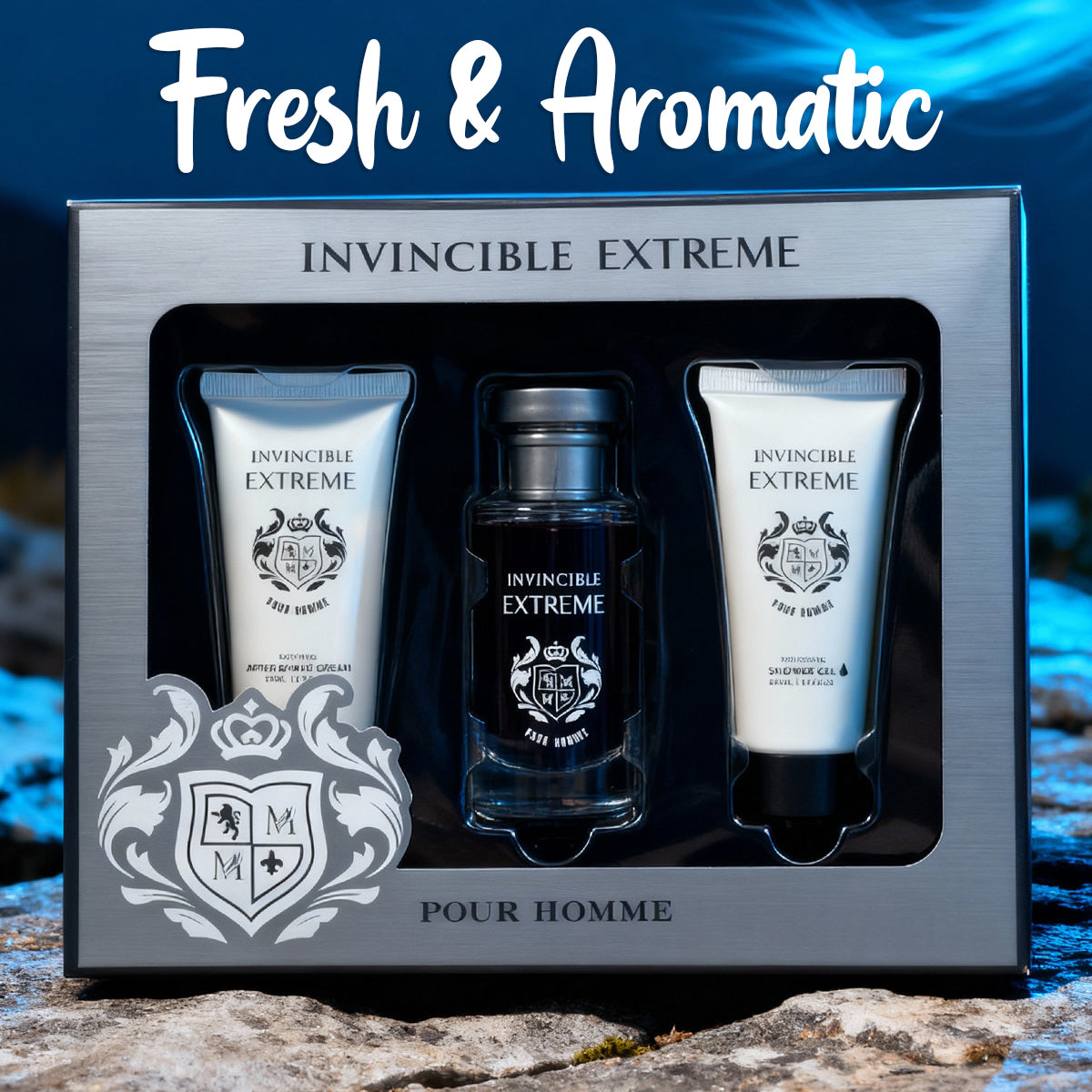 Invincible Extreme After Shave Cream, Spray Perfume Eau De Toilette, Shower Gel For Men - 50ML/1.7FL.OZ/3 GIFT SET