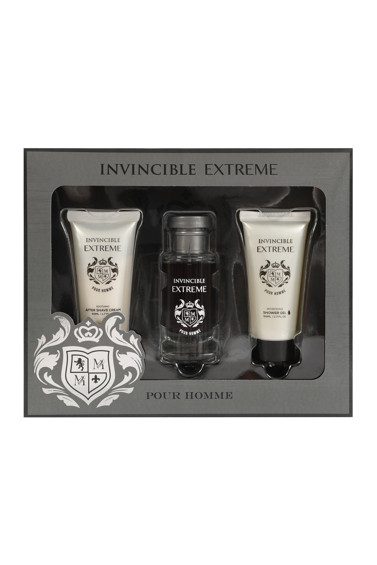 Invincible Extreme After Shave Cream, Spray Perfume Eau De Toilette, Shower Gel For Men - 50ML/1.7FL.OZ/3 GIFT SET