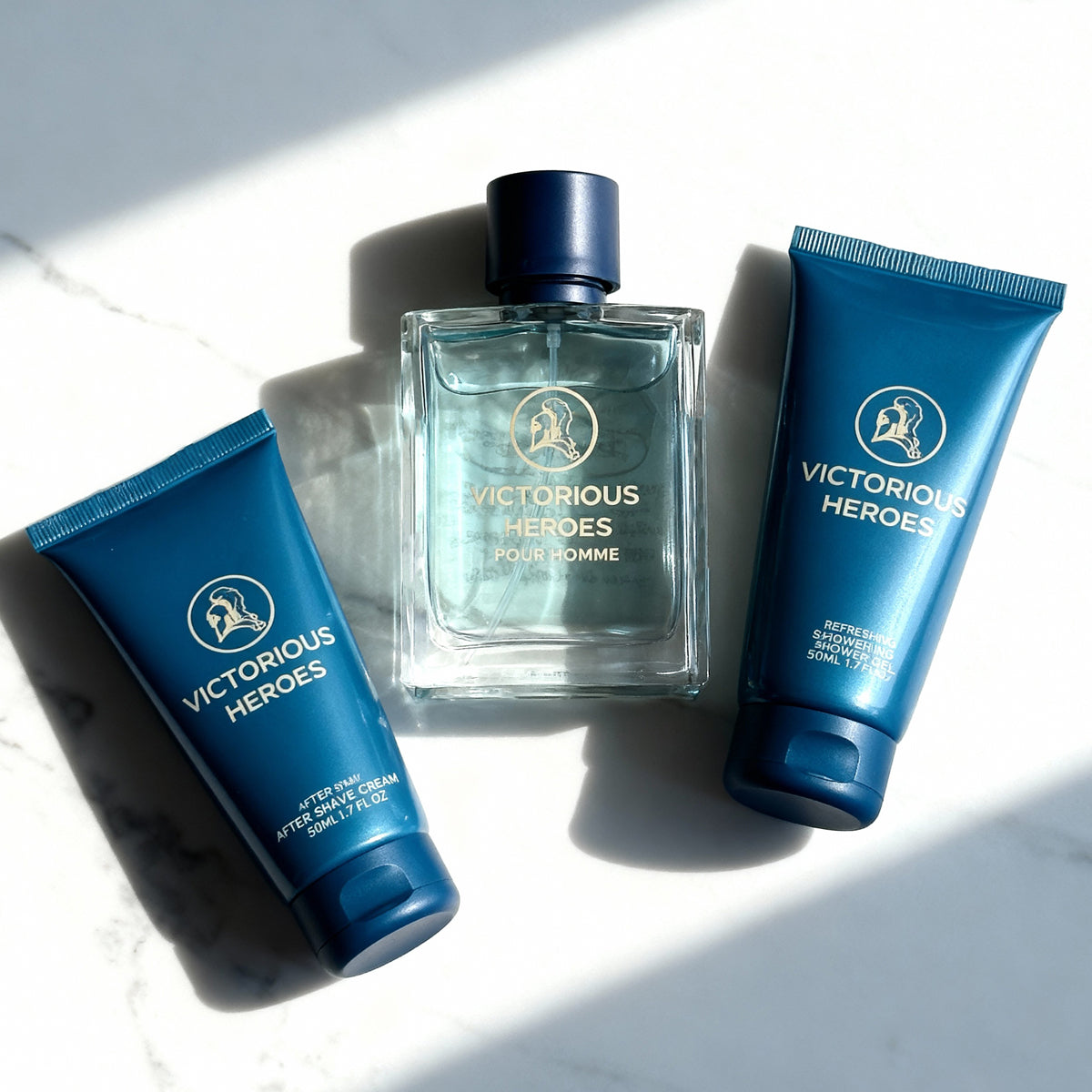 Victorious Heroes After Shave Cream, Spray Perfume Eau De Toilette, Shower Gel For Men - 50ML/1.7FL.OZ/3 GIFT SET