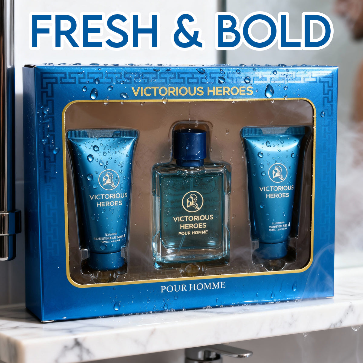 Victorious Heroes After Shave Cream, Spray Perfume Eau De Toilette, Shower Gel For Men - 50ML/1.7FL.OZ/3 GIFT SET