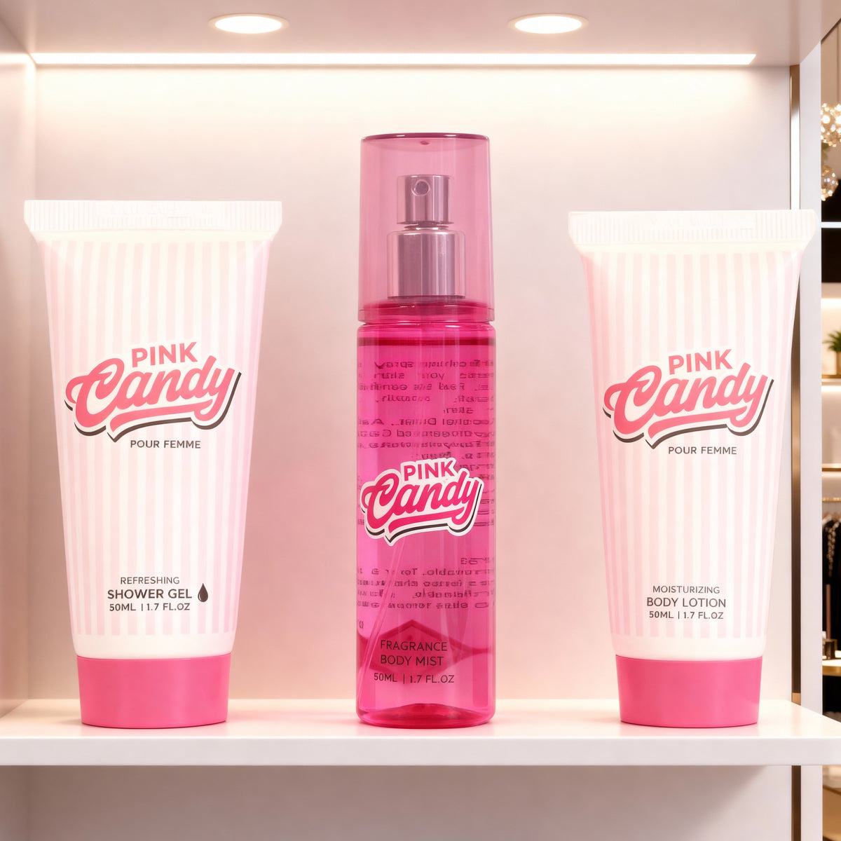 Pink Candy Refreshing Shower Gel, Fragrance Body Mist, Moisturizing Body Lotion For Women - 50ML/1.7FL.OZ
