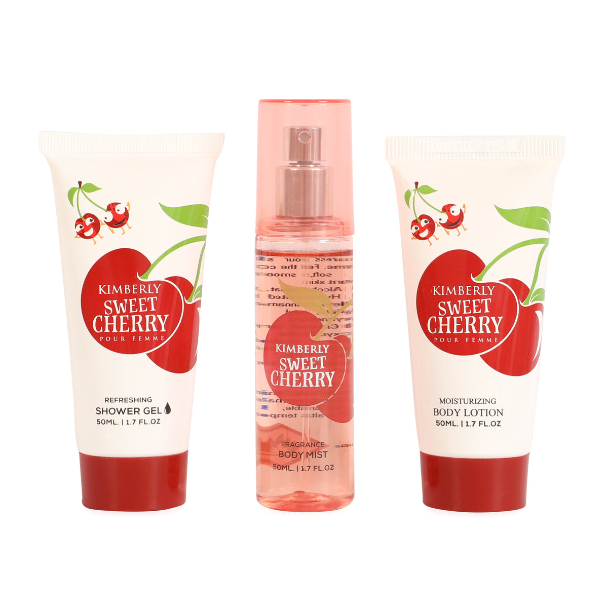 Kimberly Sweet Cherry Refreshing Shower Gel, Fragrance Body Mist Moisturizing Body Lotion For Women - 50ML/1.7FL.OZ