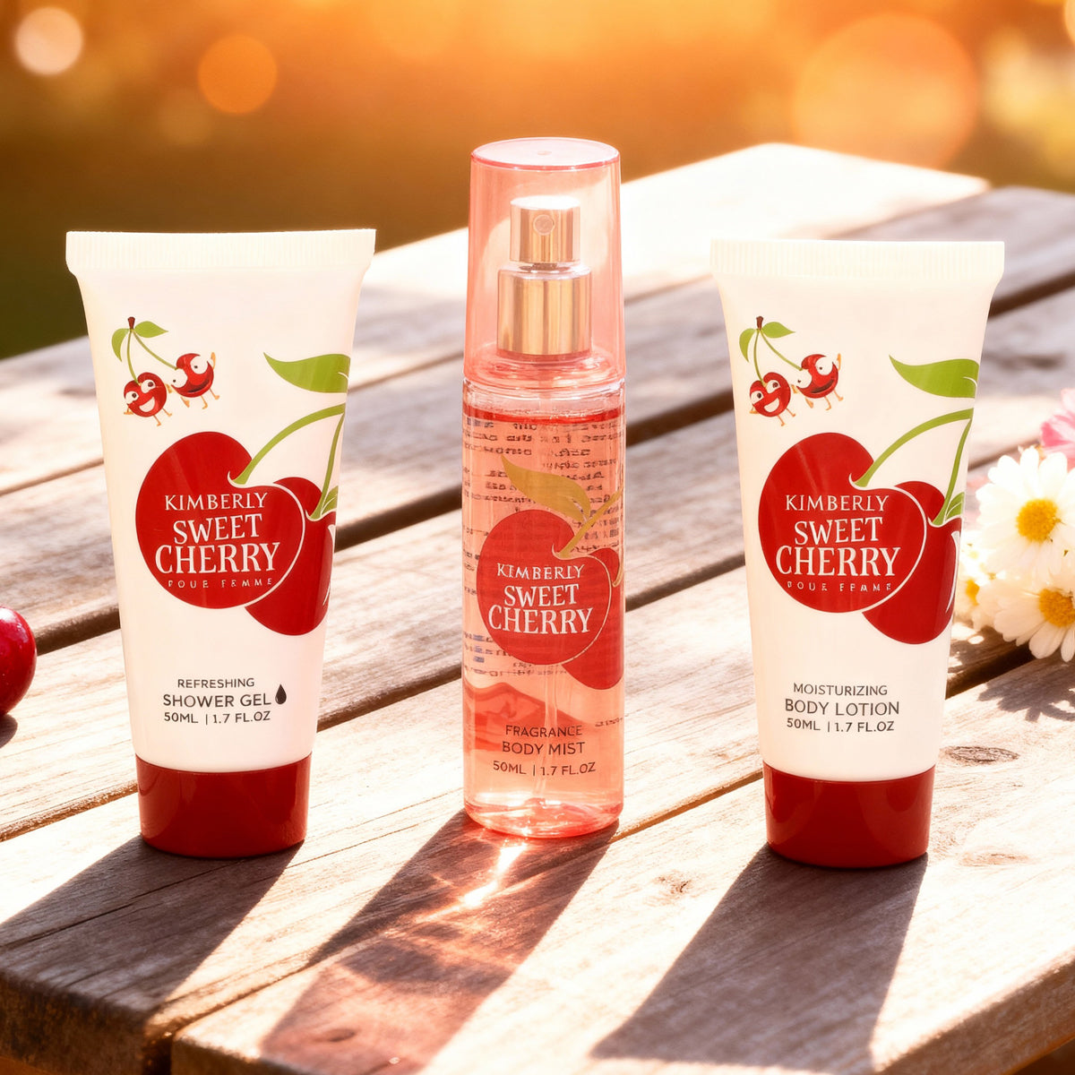 Kimberly Sweet Cherry Refreshing Shower Gel, Fragrance Body Mist Moisturizing Body Lotion For Women - 50ML/1.7FL.OZ