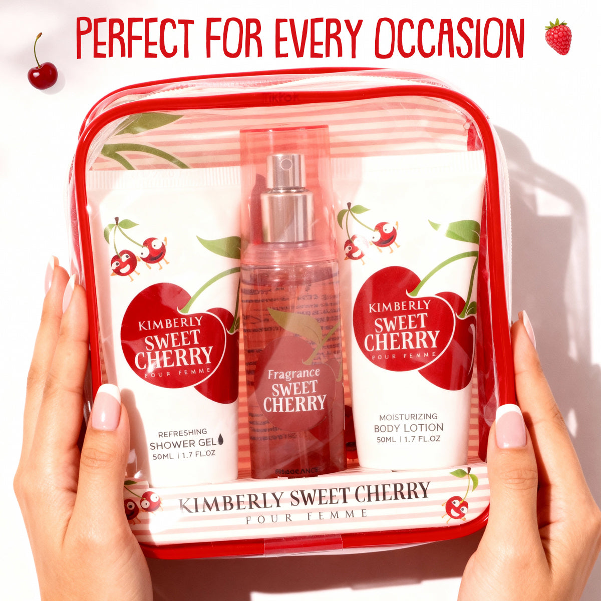 Kimberly Sweet Cherry Refreshing Shower Gel, Fragrance Body Mist Moisturizing Body Lotion For Women - 50ML/1.7FL.OZ