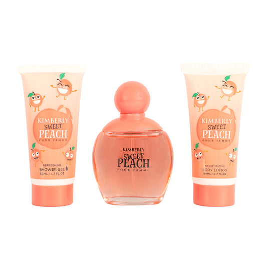 Kimberly Sweet Peach Shower Gel, Spray Perfume Eau De Parfum, Body Lotion For Women 50ML/1.7FL.OZ/3 GIFT SET