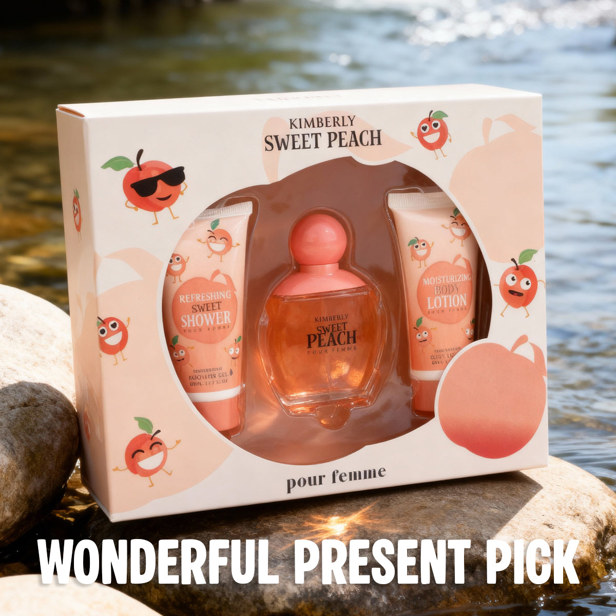 Kimberly Sweet Peach Shower Gel, Spray Perfume Eau De Parfum, Body Lotion For Women 50ML/1.7FL.OZ/3 GIFT SET