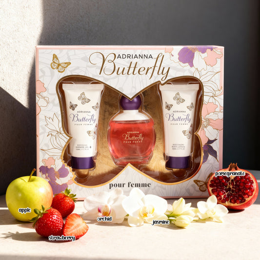 Adrianna Butterfly Shower Gel, Spray Perfume Eau De Parfum, Body Lotion For Women 50ML/1.7FL.OZ/3 GIFT SET