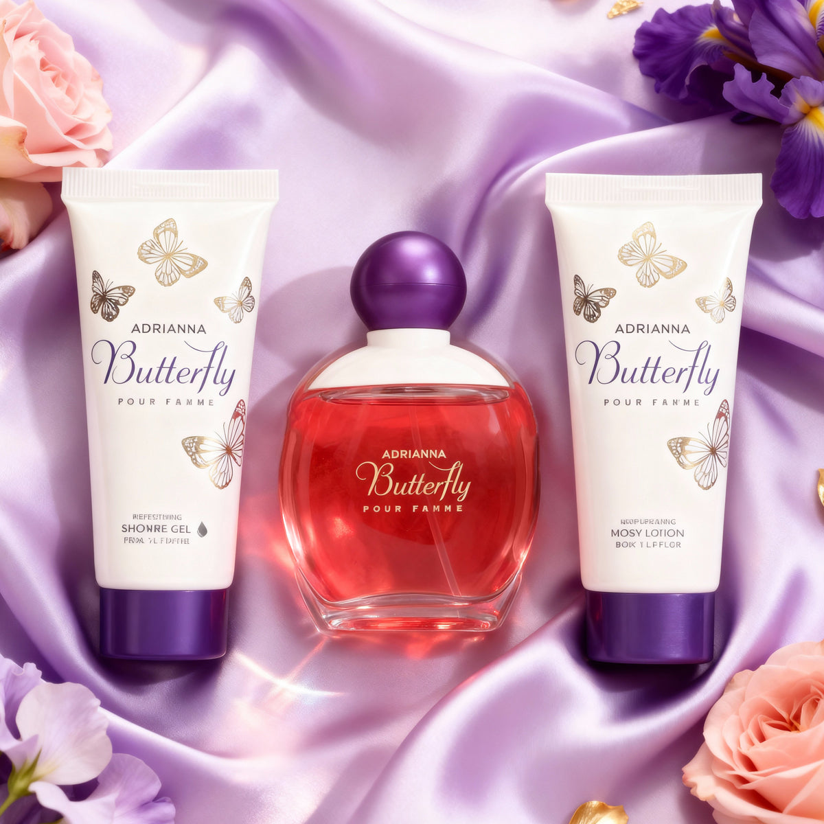 Adrianna Butterfly Shower Gel, Spray Perfume Eau De Parfum, Body Lotion For Women 50ML/1.7FL.OZ/3 GIFT SET