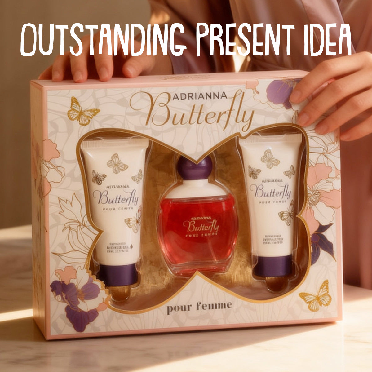 Adrianna Butterfly Shower Gel, Spray Perfume Eau De Parfum, Body Lotion For Women 50ML/1.7FL.OZ/3 GIFT SET