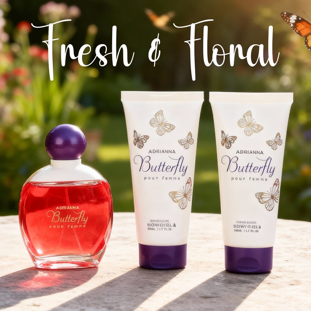Adrianna Butterfly Shower Gel, Spray Perfume Eau De Parfum, Body Lotion For Women 50ML/1.7FL.OZ/3 GIFT SET